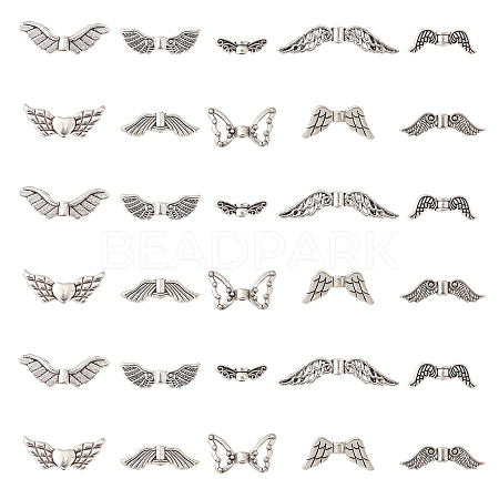 100Pcs 10 Styles Tibetan Style Alloy Fairy Wing Beads TIBEB-CJ0001-27-1