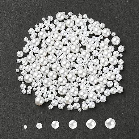 300Pcs 6 Styles No Hole ABS Plastic Imitation Pearl Round Beads MACR-YW0002-57-1