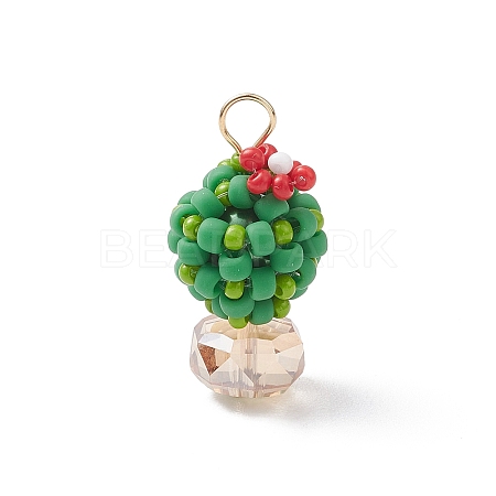 Glass Seed Beaded Cactus Pendants PALLOY-MZ00860-01-1