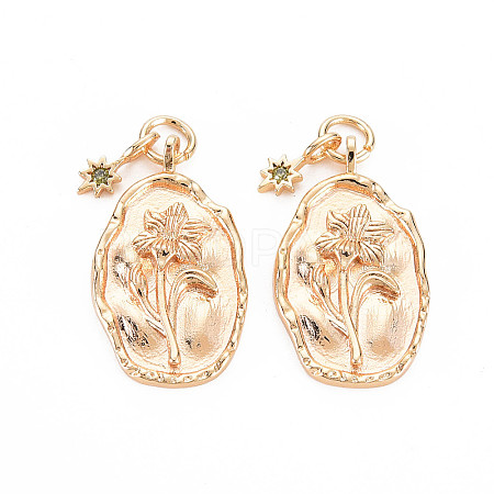 Brass Olivine Rhinestone Pendants KK-S364-220-1