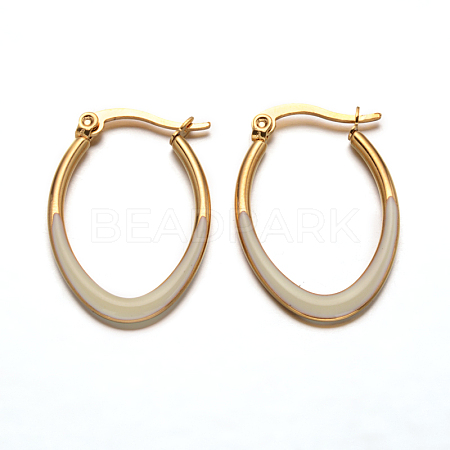 Oval 304 Stainless Steel Enamel Hoop Earrings X-EJEW-L139-12G-1