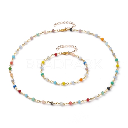 Faceted Glass Beaded Bracelet & Necklace Jewelry Sets SJEW-JS01160-1