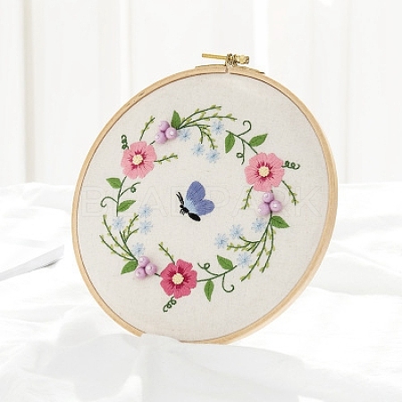 Flower Pattern DIY Embroidery Kit DIY-P077-027-1