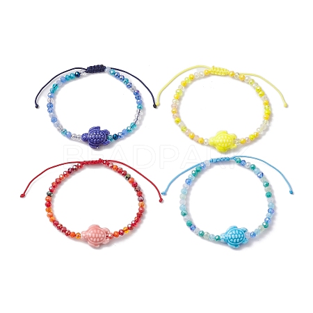 4Pcs 4 Colors Beach Tortoise Porcelain Braided Bead Bracelets BJEW-JB10319-1