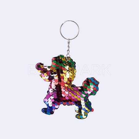 Plastic Paillette Beaded Puppy Keychain KEYC-F024-B04-1