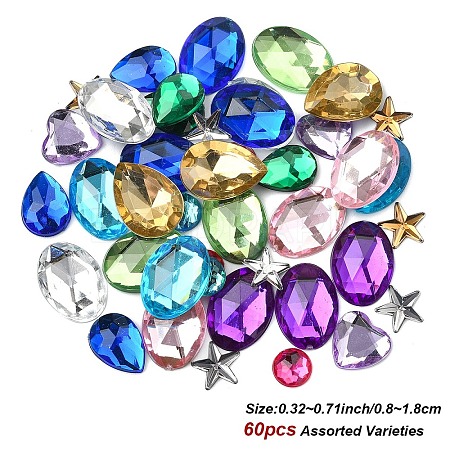 60Pcs 15 Styles Acrylic Rhinestone Flat Back Cabochons GACR-YW0001-05A-1