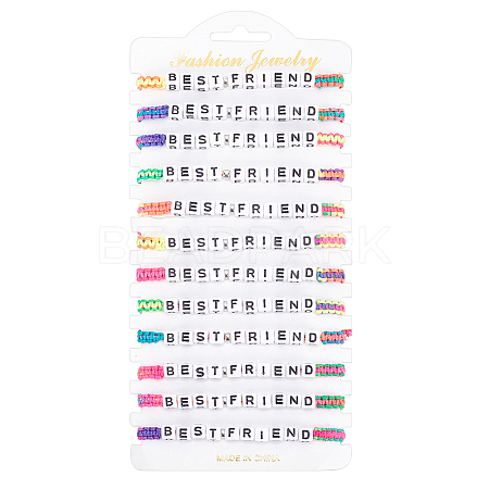ANATTASOUL 12Pcs 12 Color Word Best Friend Acrylic Braided Bead Bracelets Set BJEW-AN0001-47-1