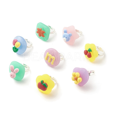 Jelly Color 3D Resin Adjustable Ring RJEW-JR00458-1