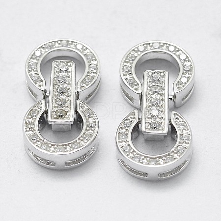 Anti-Tarnish Rhodium Plated 925 Sterling Silver Cubic Zirconia Watch Band Clasps STER-F037-124P-1