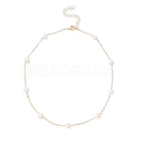 Natural Pearls Beaded Chain Necklace NJEW-JN04345-1