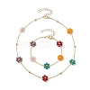 Glass Flower Links Bracelets & Necklaces Sets SJEW-JS01296-1