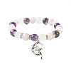 8mm Natural Rose Quartz & Quartz Crystal & Amethyst Round Beaded Stretch Bracelets BJEW-JB10738-02-1