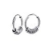 Rhodium Plated 925 Sterling Silver Circle Beaded Huggie Hoop Earrings for Women JE912A-01-1