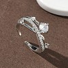 Brass Micro Pave Cubic Zirconia Cuff Open Rings for Women RJEW-C163-18P-1