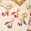 4Pcs 4 Styles Japanese Style Alloy Enamel Lucky Cat & Fish Pendant Keychain KEYC-GO0001-06-4