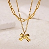 304 Stainless Steel Bowknot Pendant Necklaces NJEW-L182-001G-02-2