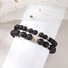 2Pcs Natural Lava Rock Round Beads Stretch Bracelets for Women Men BJEW-JB13054-1
