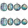 8Pcs 4 Styles 304 Stainless Steel Pave Natural Paua Shell Pendants STAS-UN0063-81-1