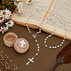 1Pc Alloy Crucifix Cross Virgin Pendant White Round Glass Pearl Rosary Bead Necklaces NJEW-FG0001-23-4