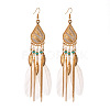 Feather Alloy Seed Beads Dangle Earrings FS-WGA085C-08-1