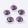 Silver Color Plated Brass Glass Flat Round Charms GLAA-M003-A-01S-1
