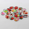 Multi-Color Flower Theme Ornaments Glass Oval Flatback Cabochons GGLA-A003-18x25-NN-1