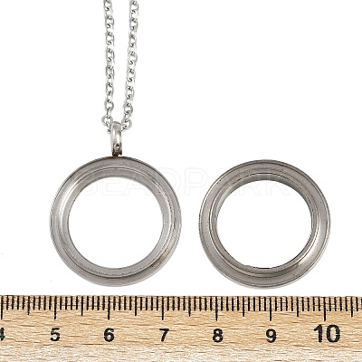 304 Stainless Steel Visible Flat Round Locket Pendant Pet Urn Ashes Necklaces NJEW-S455-08P-1