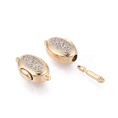 Brass Micro Pave Clear Cubic Zirconia Box Clasps KK-Q074-06G-1