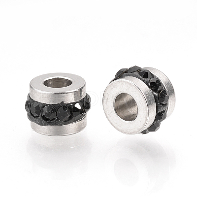 201 Stainless Steel Polymer Clay Rhinestone Inlaid Beads RB-YWC0001-02A-1