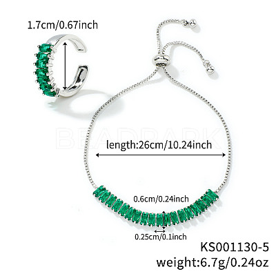 Chic Rectangle Brass Rhinestone Slider Bracelets & Cuff Rings Sets for Daily Wear VC3129-4-1