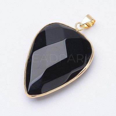 Faceted Natural Dyed & Heated Black Agate Pendants X-G-F340-02E-1