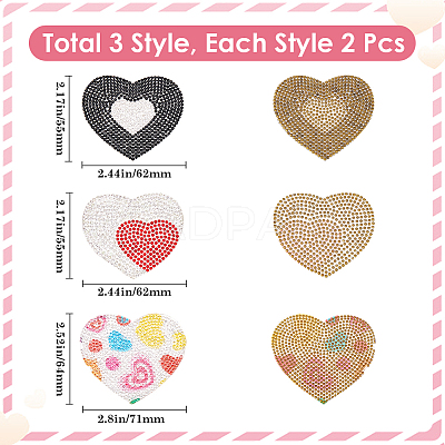 6Pcs 3 Styles Heart Hotfix Rhinestone Patches DIY-GF0010-05-1