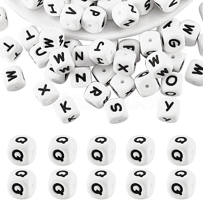 20Pcs White Cube Letter Silicone Beads 12x12x12mm Square Dice Alphabet Beads with 2mm Hole Spacer Loose Letter Beads for Bracelet Necklace Jewelry Making JX432Q-1