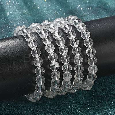 Natural Quartz Crystal Beaded Stretch Bracelets X-BJEW-Q692-46-8mm-1
