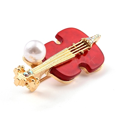 Violin Alloy Brooch with Resin Pearl JEWB-O009-01-1