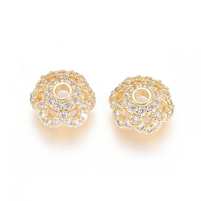 Brass Micro Pave Cubic Zirconia Bead Caps ZIRC-E163-25A-G-1