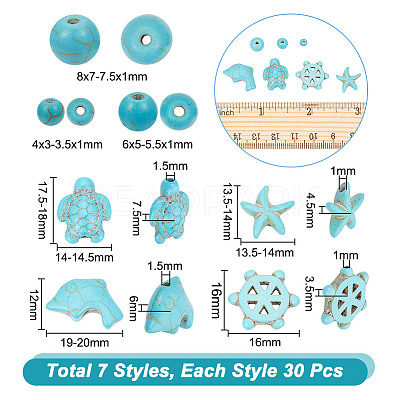210Pcs 7 Styles Synthetic Turquoise Beads G-NB0005-44-1