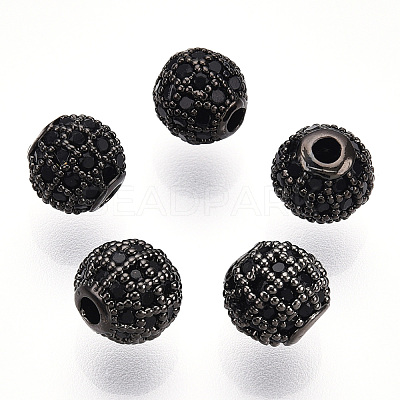 Rack Plating Brass Cubic Zirconia Beads ZIRC-S001-6mm-B04-1