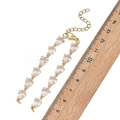 Brass Glass Teardrop Link Chain Bracelet Making AJEW-JB01646-1