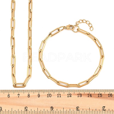 304 Stainless Steel Link Paperclip Chain Bracelet & Necklace Jewelry Sets SJEW-L199-05G-1