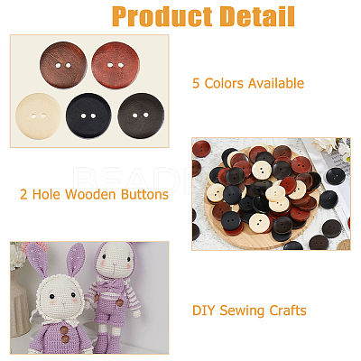 100Pcs 5 Colors 2-Hole Pearwood Buttons BUTT-HS0001-03-1