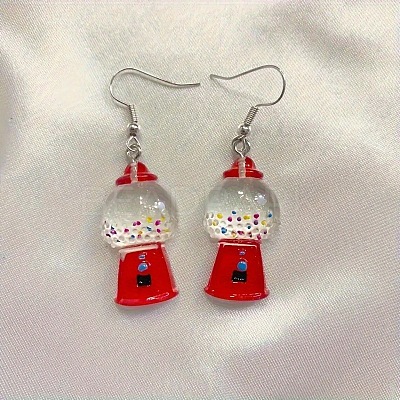 Resin Gumball Machine & Alloy Hook Dangle Earrings for Women WGBE2F3-01-1