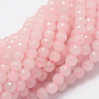 Faceted Round Natural Rose Quartz Bead Strands G-L437-12-12mm-1