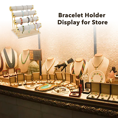 4-Tier Velvet T Bar Jewelry Bracelet Display Risers BDIS-WH0007-03G-1