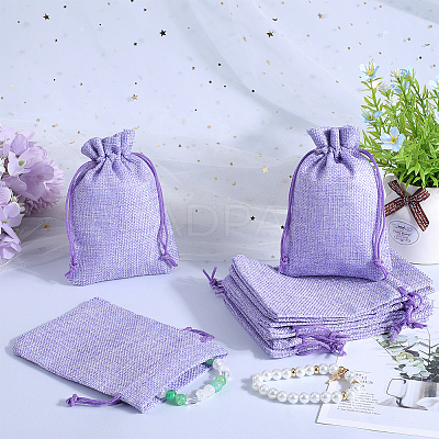 Polyester Imitation Burlap Packing Pouches Drawstring Bags ABAG-BBC0001-02B-03-1