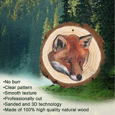 1 Set Flat Round & 3D Fox Pattern Wooden Pendant Decorations HJEW-CN0001-19-1
