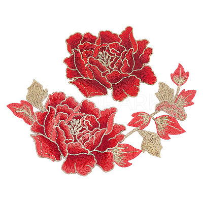 2Pcs 2 Style Peony Polyester Embroidery Sew on Clothing Patches PATC-NB0001-11C-1