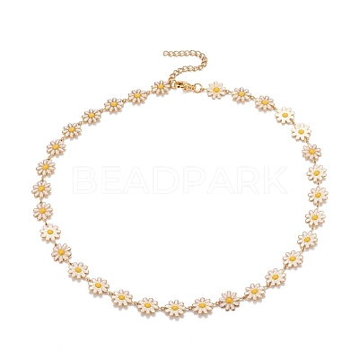 Enamel Daisy Link Chain Necklace NJEW-P220-01G-01-1