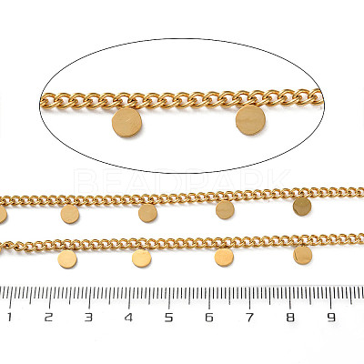 304 Stainless Steel Curb Chains with Flat Round Charm CHS-F020-03G-01-1