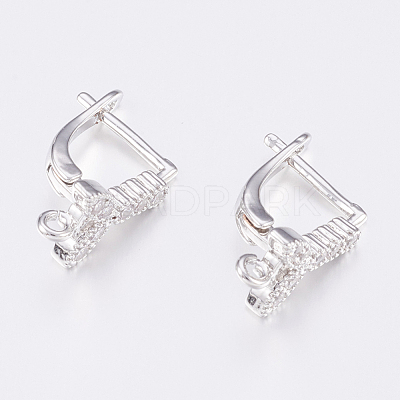 Brass Micro Pave Cubic Zirconia Hoop Earring Findings with Latch Back Closure ZIRC-K075-37P-1